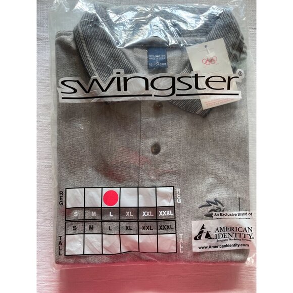 Swingster Grey Polo Shirt Olympic Worldwide Partner 100% Cotton L Made In USA - Picture 1 of 5